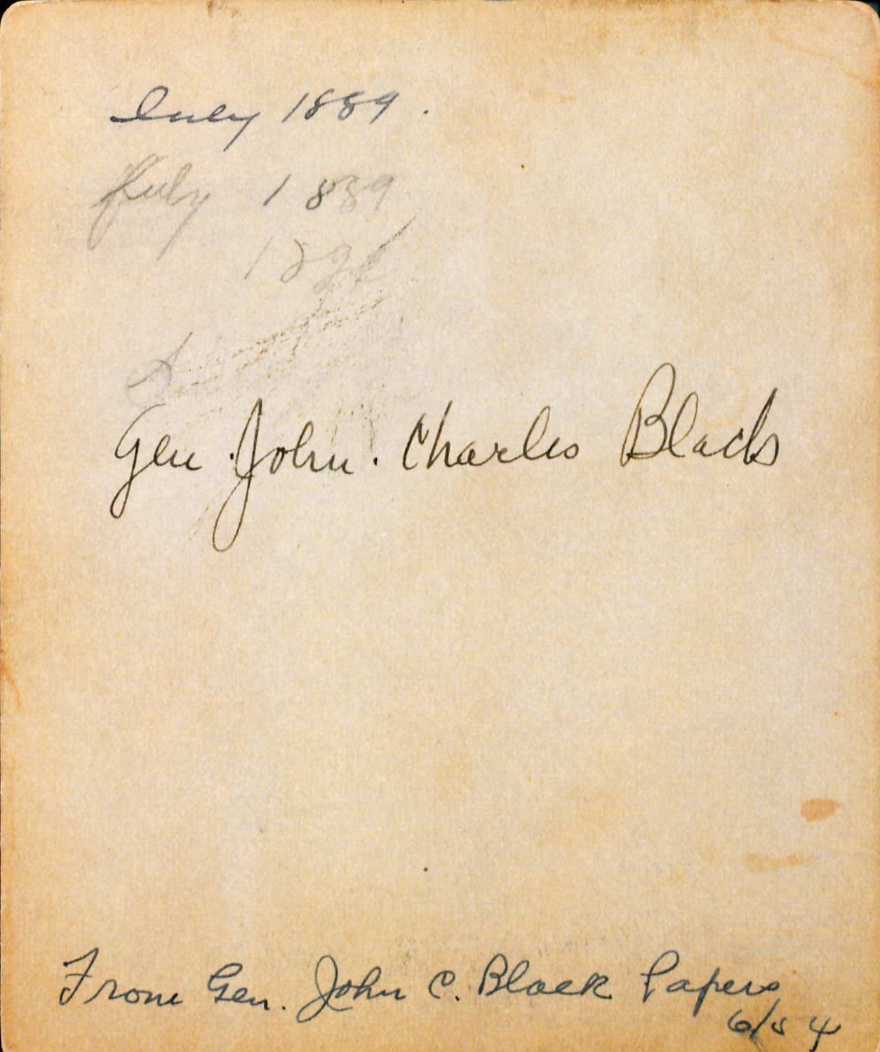 Back of the photo that says Gen John Charles Black  from the Gen John C. Black Papers