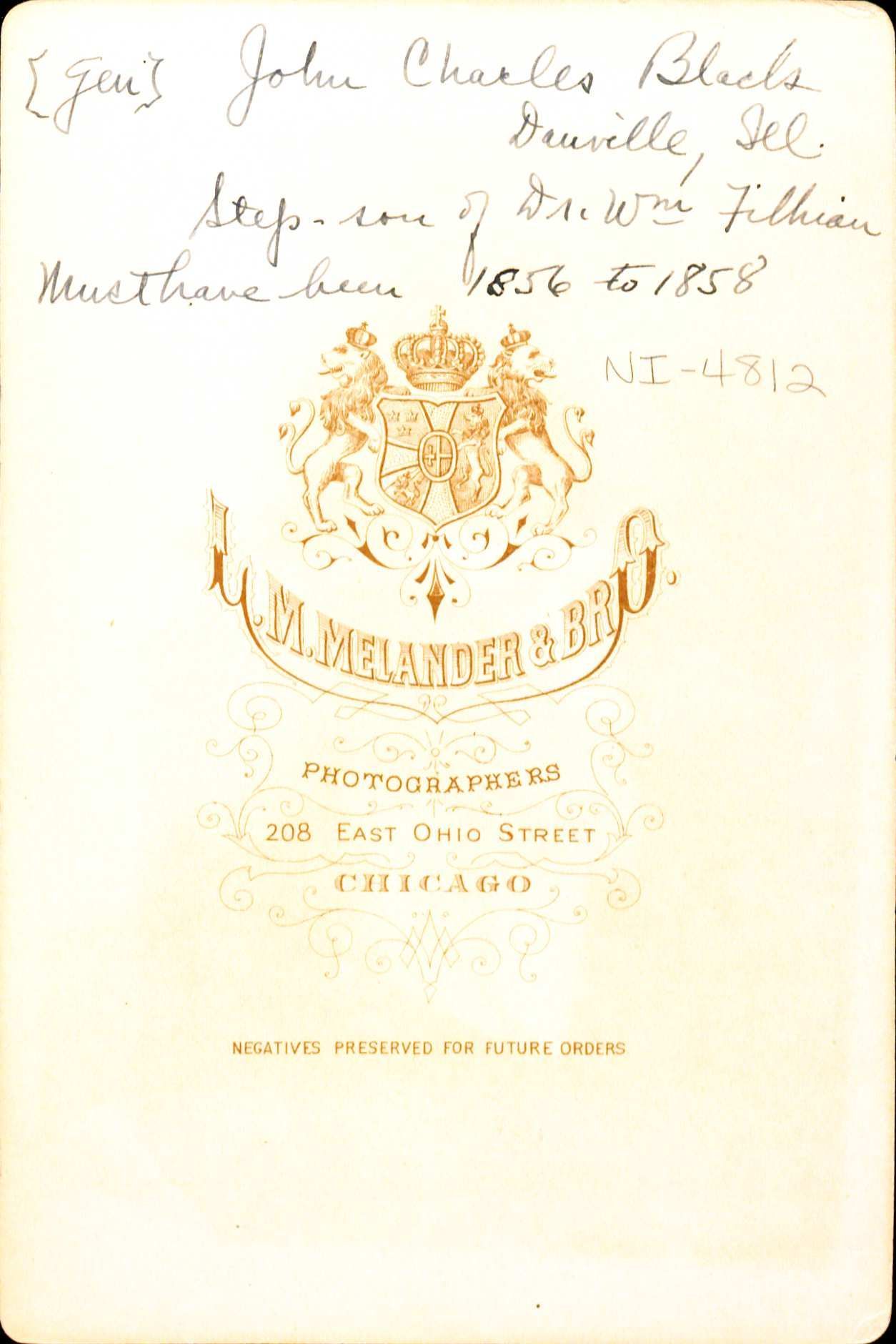 Writing from the back of a picture documenting that the picture is of John Black