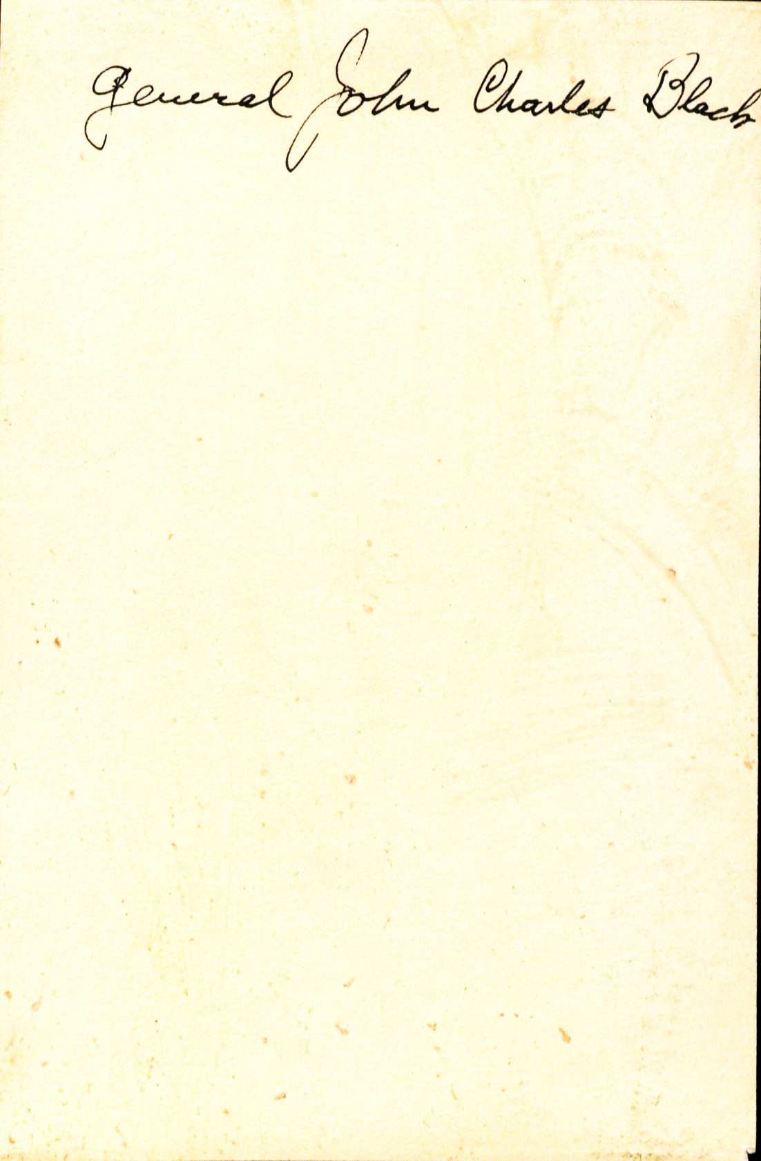 Back of a picture with the words General John Charles Black in cursive