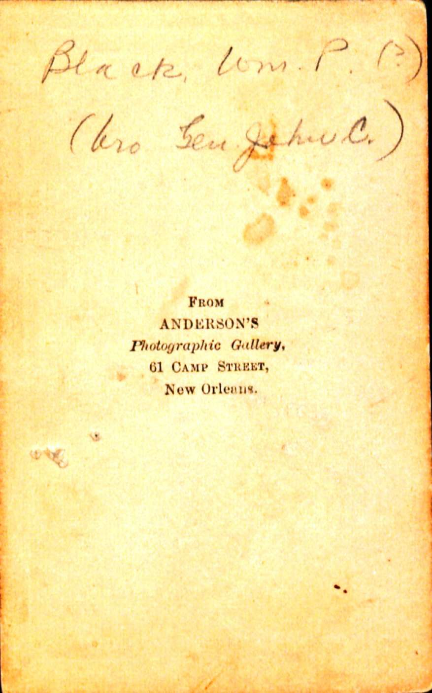 Back of a photo with the words Black. Wm. P. B. (Bro Gen John C.)