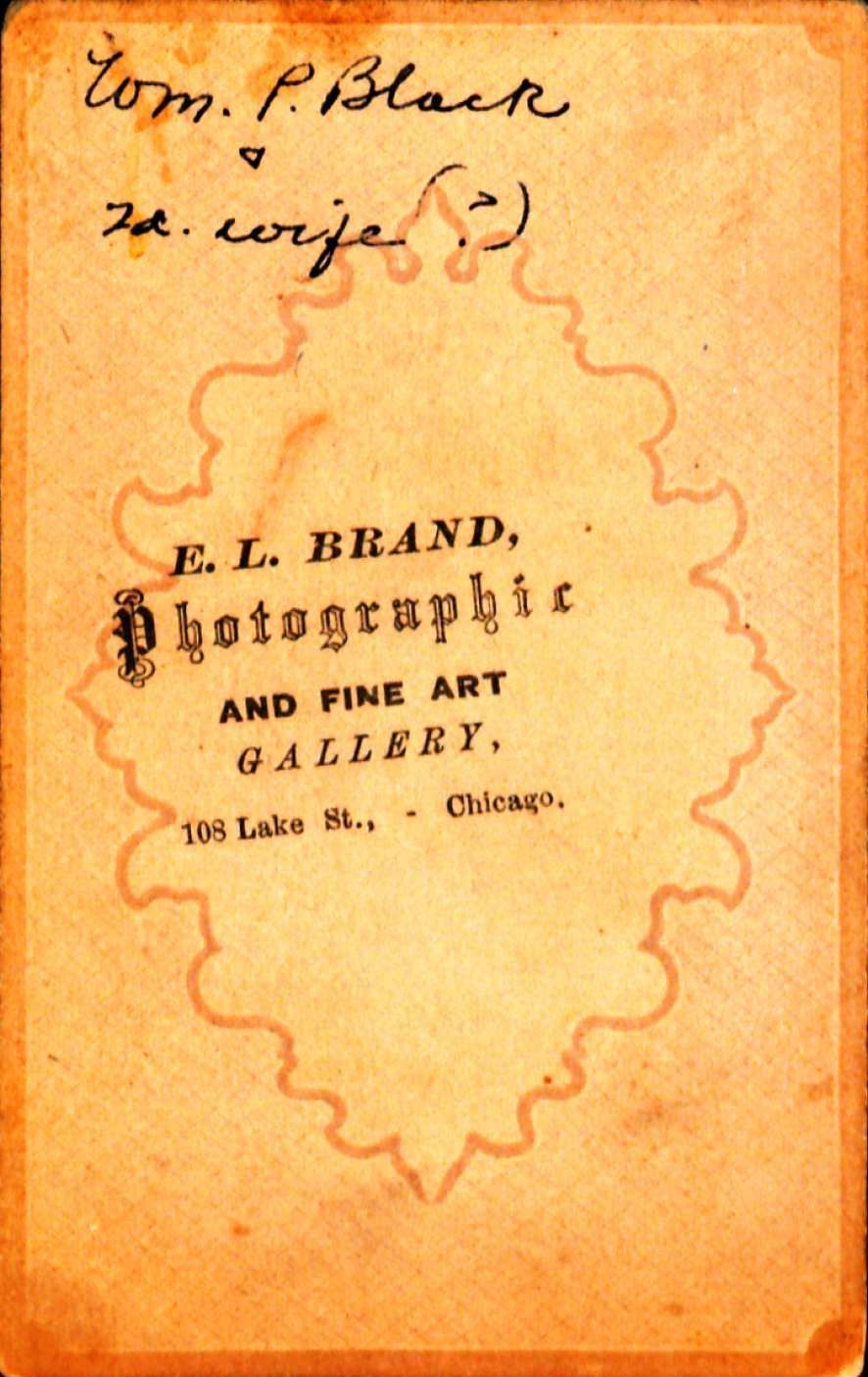Back of a photo with cursive words Wm. P Black and his wife?